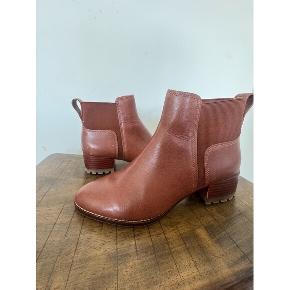 Madewell Womens Rosie Boots Size 8.5 Cognac Tan Leather Block Heel Ankle Booties - Picture 2 of 13